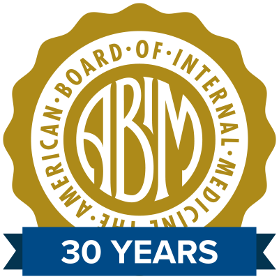ABIM Over 30 Years Certified badge awarded to Dr. Anita Sabharwal